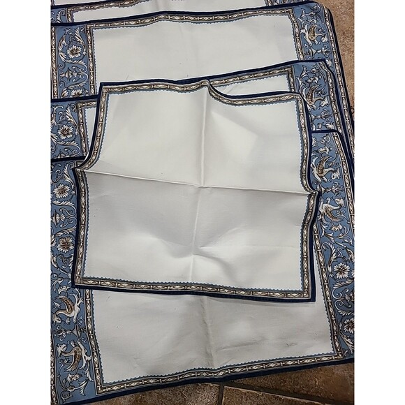 Royal Dragon Cotton 5 Placemat/ 6 Napkin Blue Floral 15” Square - Picture 7 of 8